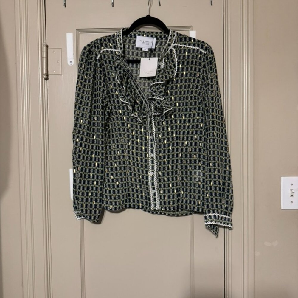 NWT Medium Long Sleeve Ruffle Blouse - The Shirt by Rochelle Behrens